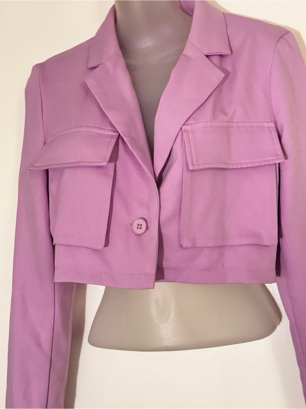 SHEIN Cropped Lavender Utility Blazer